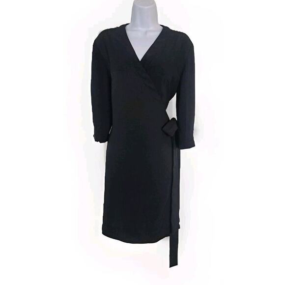 EVERLANE 4 Dress Japanese GoWeave Ribbed Black Wrap 3/4 Sleeve Pocket Minimalist - Picture 4 of 9